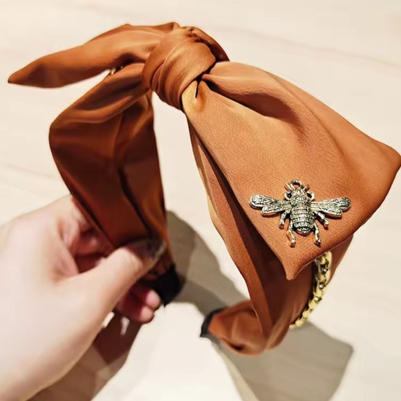 NEW Satin Big Bow Metal Bee and Chain Accents Headbands - CHOOSE YOUR COLOR - Picture 11 of 15